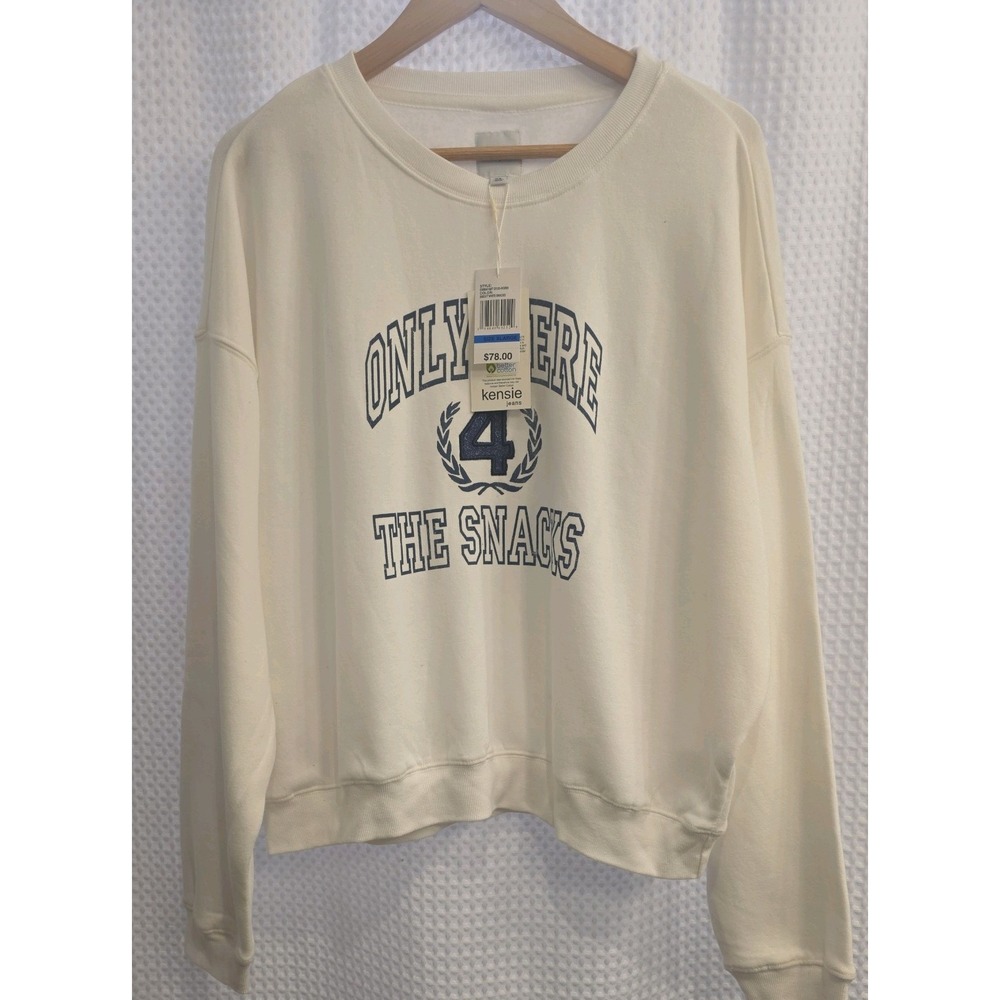 "Only Here For The Snacks" Kensie Women's XL White Crewneck Pullover Sweatshirt